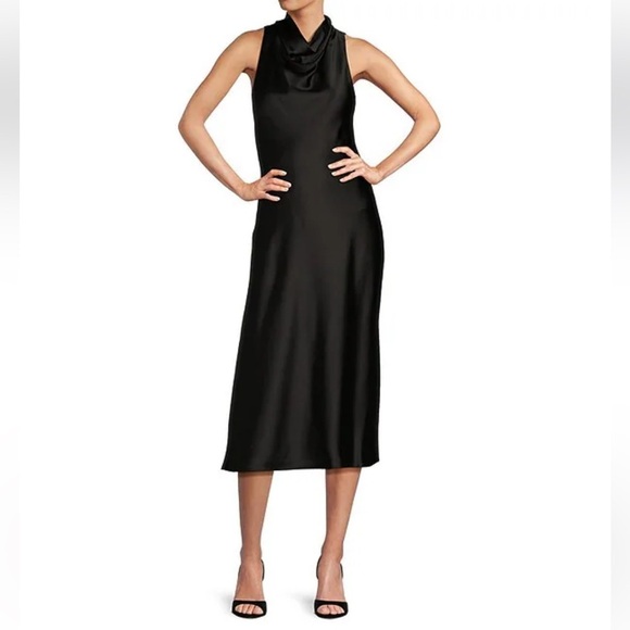 Antonio Melani Marine Satin Halter Cowl Neck Sleeveless Midi Slip Dress Size 2 - Picture 1 of 14